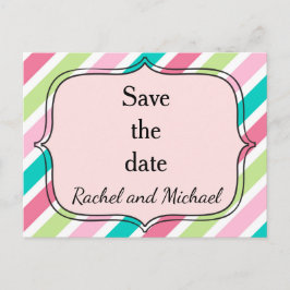 Sparen de datum Roze en Blauwe Stripes Aankondigingskaart