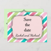 Sparen de datum Roze en Blauwe Stripes Aankondigingskaart (Voorkant / Achterkant)