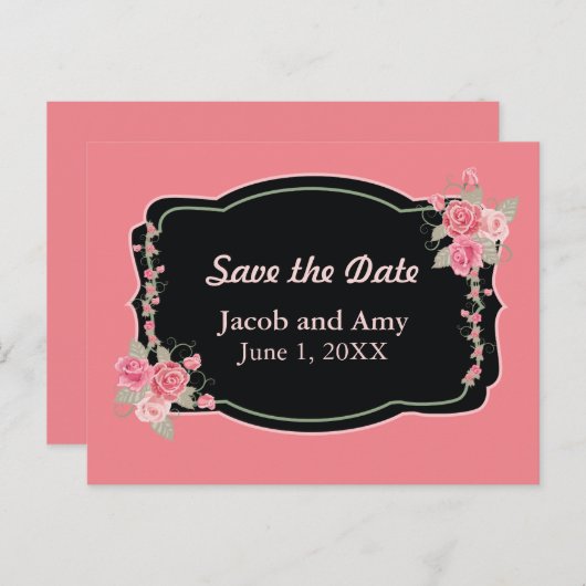Sparen de Datum Roze Floral Aankondiging Post (Voorkant / Achterkant)