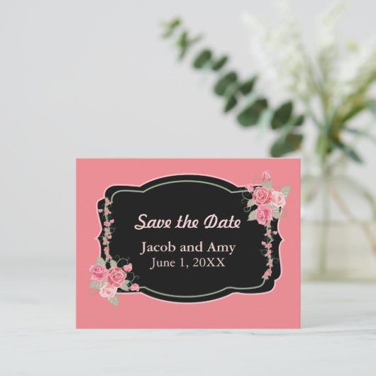 Sparen de Datum Roze Floral Aankondiging Post (Staand voorkant)