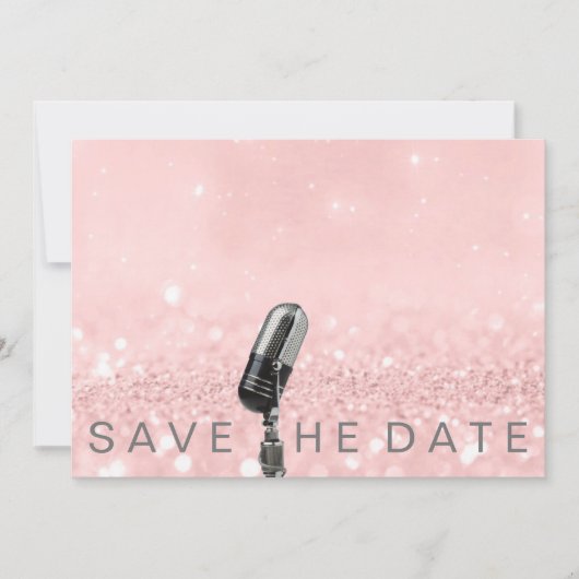 Sparen de Datum Roze Glitter Microfone van de Drij Save The Date (Voorkant)