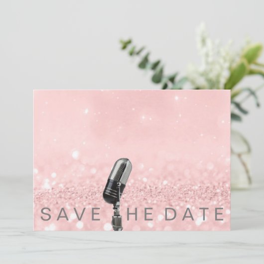 Sparen de Datum Roze Glitter Microfone van de Drij Save The Date (Staand voorkant)