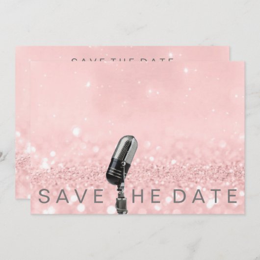 Sparen de Datum Roze Glitter Microfone van de Drij Save The Date (Voorkant / Achterkant)