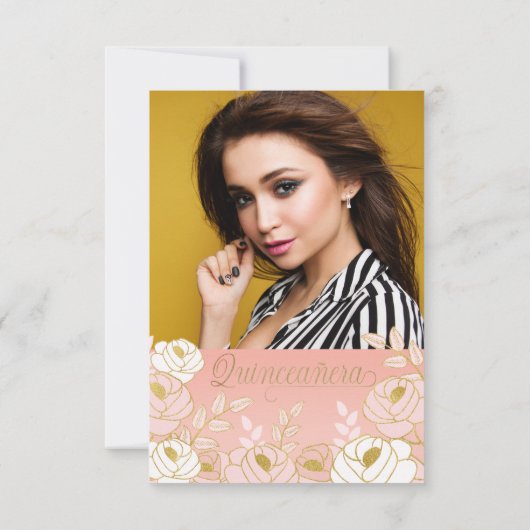 Sparen de Datum Roze Gouden Kuifmeel van Quinceane Save The Date (Achterkant)