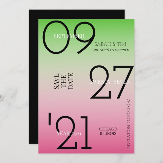 Sparen de Datum - Roze & Groene Ombre Kaart (Voorkant / Achterkant)