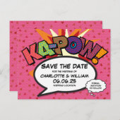 Sparen de Datum roze het Comic Boek Weddenschap va Aankondigingskaart (Voorkant / Achterkant)