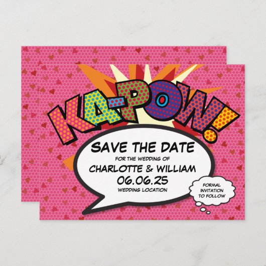 Sparen de Datum roze het Comic Boek Weddenschap va Aankondigingskaart