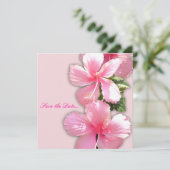 "Sparen de Datum" Roze Hibiscus Uitnodiging (Staand voorkant)