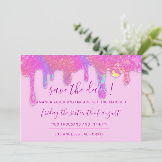 Sparen de Datum Roze Holographic Deegpalet van de Save The Date (Staand voorkant)