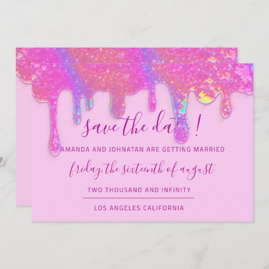 Sparen de Datum Roze Holographic Deegpalet van de Save The Date (Voorkant / Achterkant)