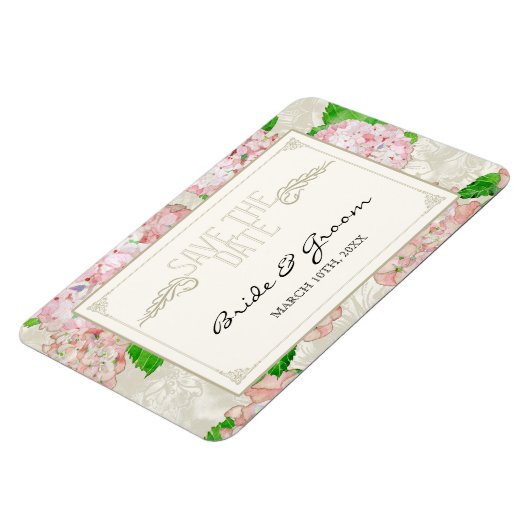 Sparen de Datum, Roze Hydrangea Foral van de kant Magneet (Linkerzijde)