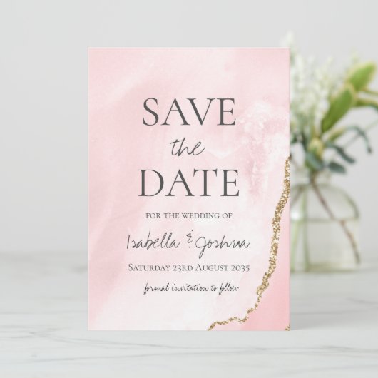 Sparen de Datum Roze Marmer & Roos Gold Glitter (Staand voorkant)
