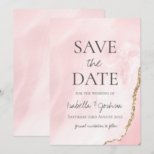 Sparen de Datum Roze Marmer & Roos Gold Glitter (Voorkant / Achterkant)