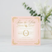 Sparen de Datum, Roze n Gold Laurel Leaf Typografi Save The Date (Staand voorkant)