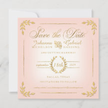 Sparen de Datum, Roze n Gold Laurel Leaf Typografi