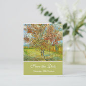 Sparen de Datum, Roze Peach Boom in Blossom Remi.. Aankondigingskaart (Staand voorkant)