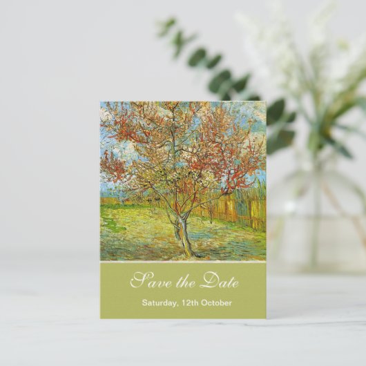 Sparen de Datum, Roze Peach Boom in Blossom Remi.. Aankondigingskaart (Staand voorkant)