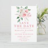 Sparen de Datum Roze Perzikwitte Waterverf Floral Kaart (Staand voorkant)