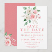 Sparen de Datum Roze Perzikwitte Waterverf Floral Kaart (Voorkant / Achterkant)