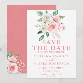 Sparen de Datum Roze Perzikwitte Waterverf Floral Kaart