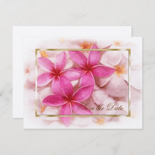 Sparen de Datum Roze Plumeria Save The Date (Voorkant / Achterkant)