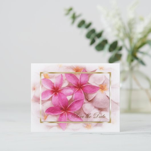 Sparen de Datum Roze Plumeria Save The Date (Staand voorkant)