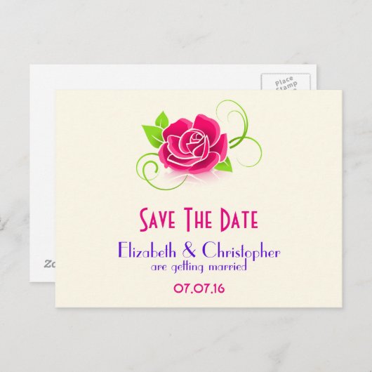 Sparen de Datum roze Roze Illustratie Aankondigingskaart (Voorkant / Achterkant)