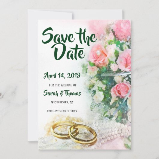 Sparen de Datum Roze Rozen met de Gouden Banden va Save The Date (Voorkant)