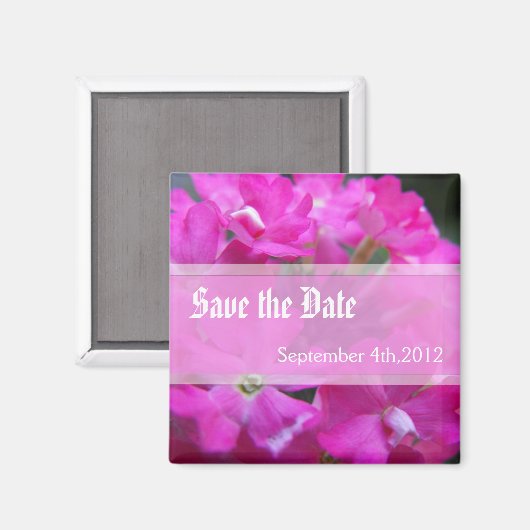 Sparen de datum, roze tuinbloemen magneet (Voorkant / Achterkant)