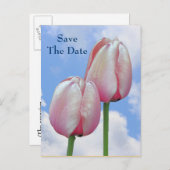 Sparen de Datum roze Tulps Blue Sky Briefkaart (Voorkant / Achterkant)