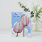 Sparen de Datum roze Tulps Blue Sky Briefkaart (Staand voorkant)