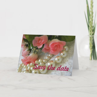 Sparen de datum rozen en gouden parels aankondiging