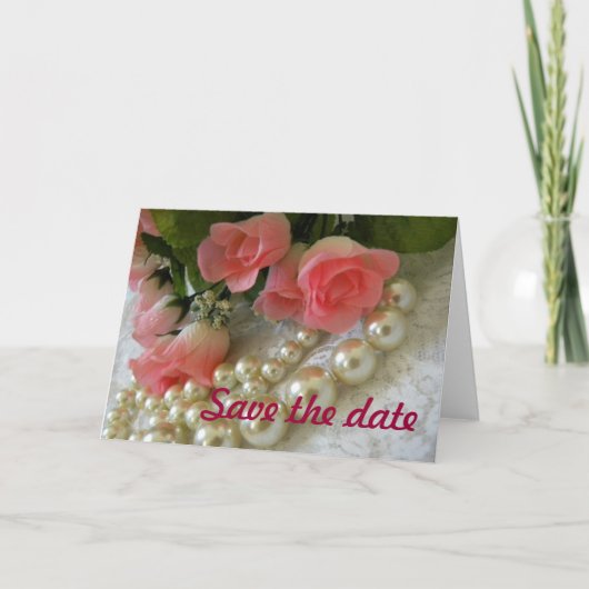 Sparen de datum rozen en gouden parels aankondiging (Voorkant)