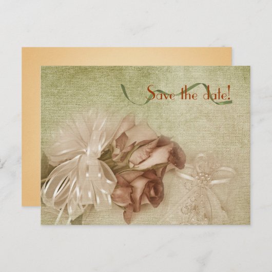 Sparen de Datum rozenbiet Aankondigingskaart (Voorkant / Achterkant)