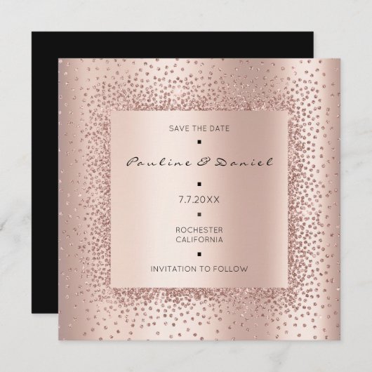 Sparen de Datum Ruitend Roos Gold Crystals Monogra Save The Date (Voorkant / Achterkant)
