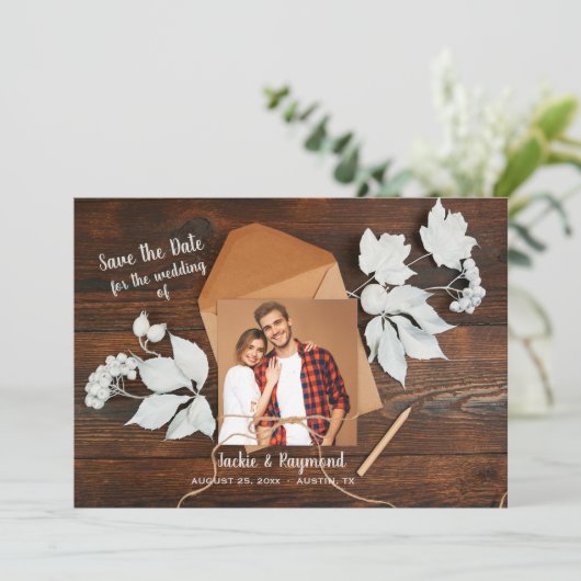 Sparen de Datum Rustic Aankondiging van de Foto (Staand voorkant)