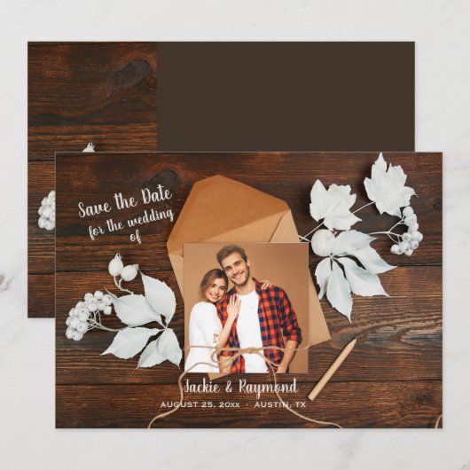 Sparen de Datum Rustic Aankondiging van de Foto (Voorkant / Achterkant)