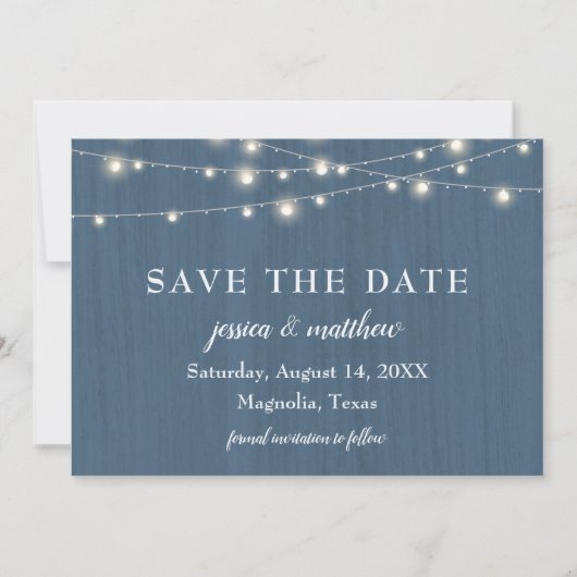Sparen de Datum Rustic Blauwe Koord van het Vonk d Save The Date (Voorkant)