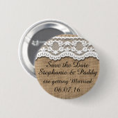 Sparen de Datum, Rustic Burlap en Lace Ronde Button 5,7 Cm (Voorkant /achterkant)