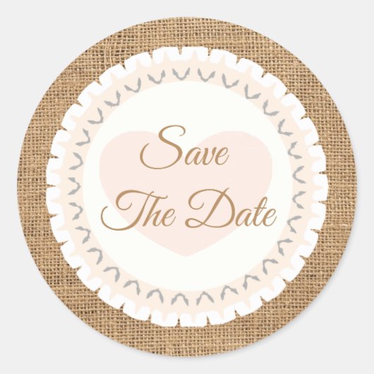 Sparen de Datum Rustic Burlap Wedding Sticker (Voorkant)