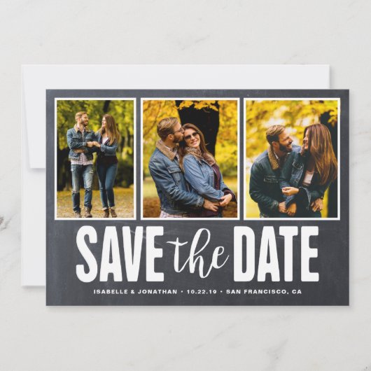 Sparen de Datum Rustic Chalkboard 3 Foto Collage Save The Date (Voorkant)