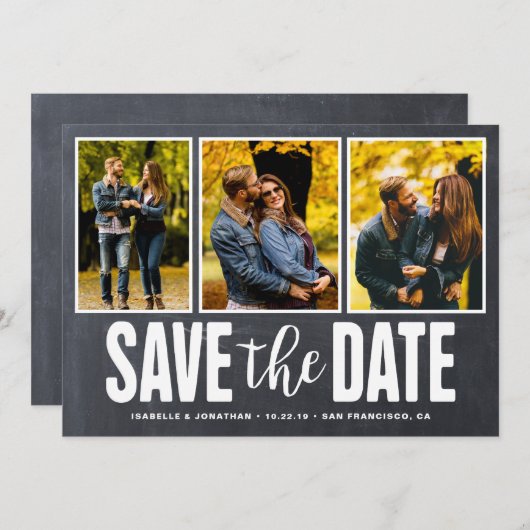 Sparen de Datum Rustic Chalkboard 3 Foto Collage Save The Date (Voorkant / Achterkant)