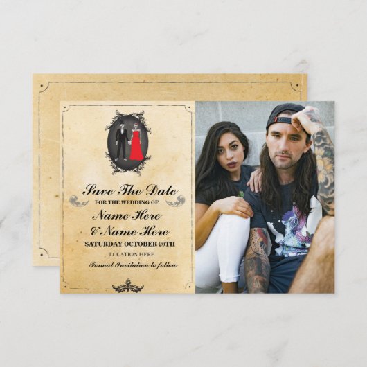 Sparen de Datum Rustic de Gothic van de Fotokaart  Save The Date (Voorkant / Achterkant)