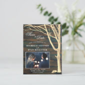 Sparen de Datum Rustic Donkerhout Fotokaart Save The Date (Staand voorkant)