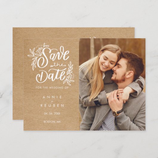 Sparen de Datum Rustic Kraft HandFoto van het Manu Aankondigingskaart (Voorkant / Achterkant)