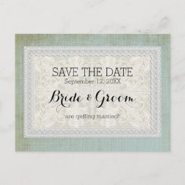 Sparen de Datum Rustic Lace w Aged Linen Aankondigingskaart