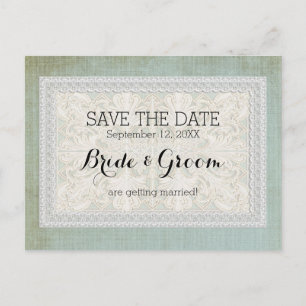 Sparen de Datum Rustic Lace w Aged  Linen Aankondigingskaart