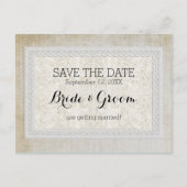 Sparen de Datum Rustic Lace w Aged  Linen Aankondigingskaart (Voorkant)