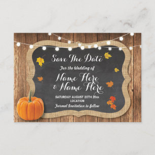 Sparen de Datum Rustic pomkin Licht Chalk Wood Save The Date