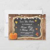 Sparen de Datum Rustic pomkin Licht Chalk Wood Save The Date (Voorkant)